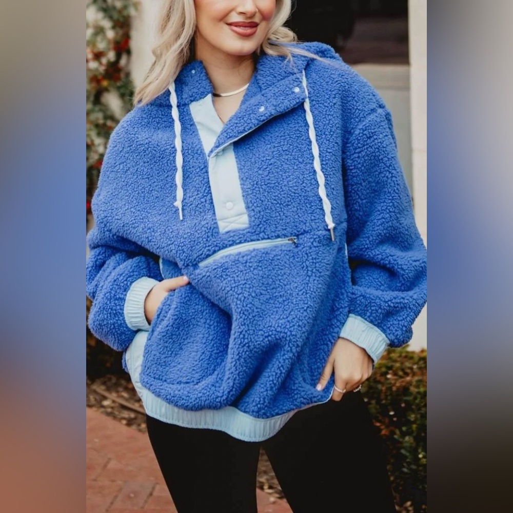 Katydid Blue Two-Toned Sherpa Fleece Pullover